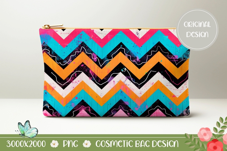 Colorful Zig Zag Cosmetic Bag, Abstract Cosmetic Bag Design