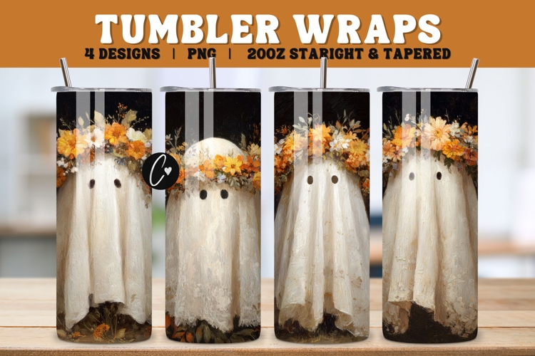 Fall Ghost Tumbler Wraps PNG