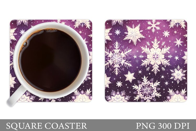 Snowflakes Coaster Sublimation. Winter Square Coaster