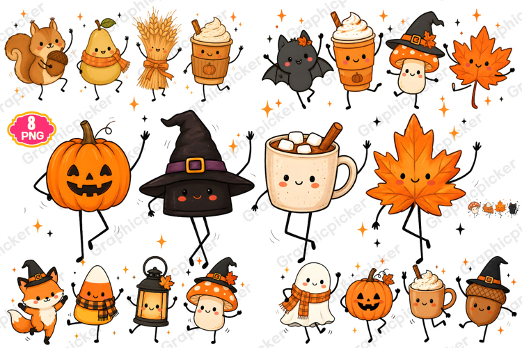 Fall Halloween Pumpkin Ghost Friends PNG, Halloween Ghost