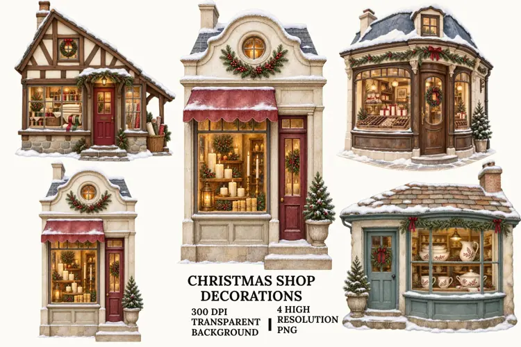 Christmas Shop PNG, Snowy Holiday Storefront Sublimation Art
