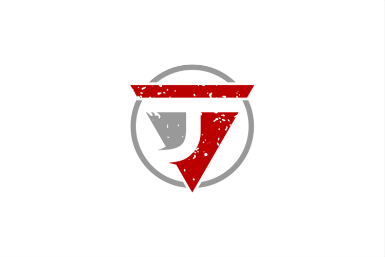 T and J Initial Letter Logo in Circular Triangle Design