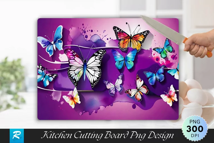 Watercolor Butterflies Cutting Board Sublimation Design