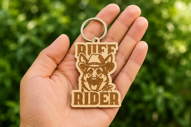Cute Cowboy Dog Keychain Laser Cut SVG