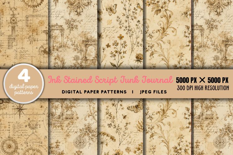 Ink Stained Script Junk Journal JPG