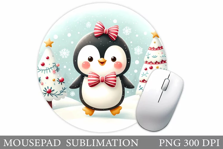 Cute Penguin Mouse Pad. Christmas Mouse Pad Design