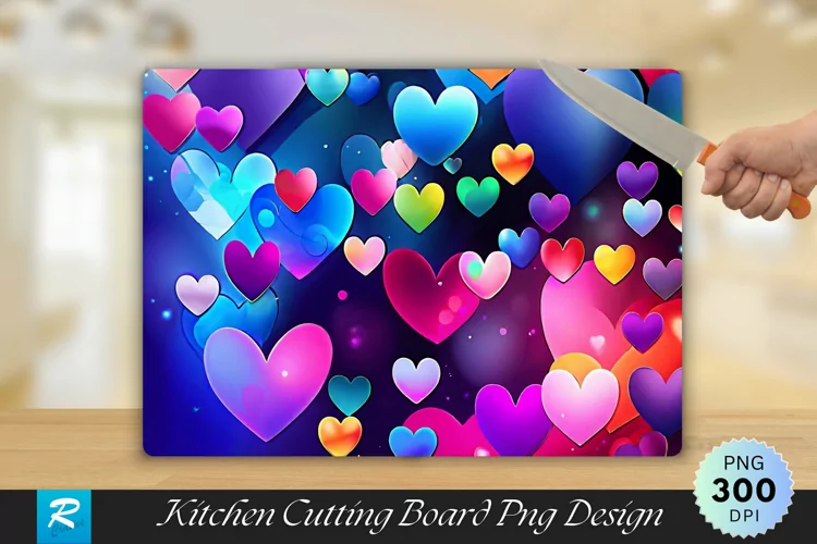 Colorful Hearts Cutting Board Sublimation Design