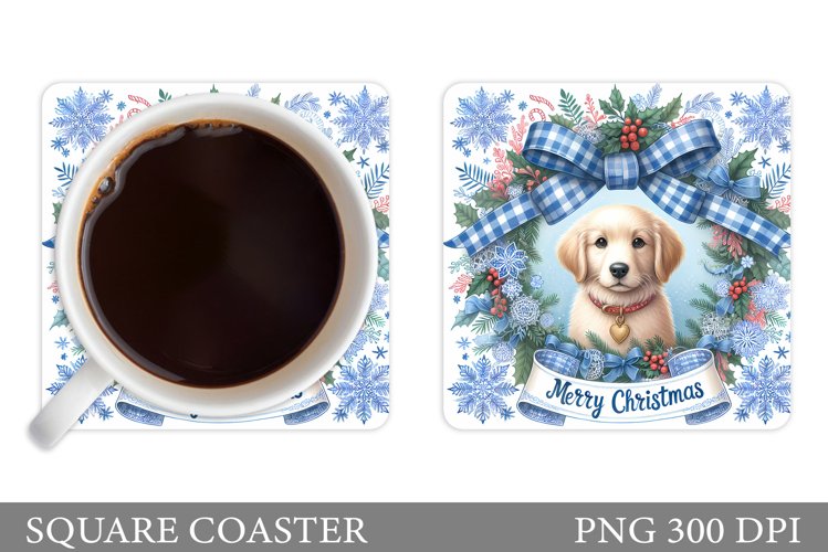 Christmas Dog Coaster Design. Christmas Coaster Sublimation example image 1