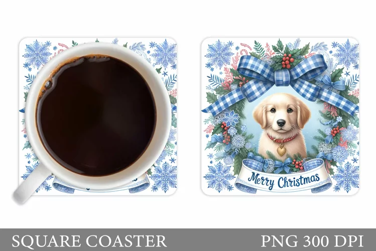 Christmas Dog Coaster Design. Christmas Coaster Sublimation