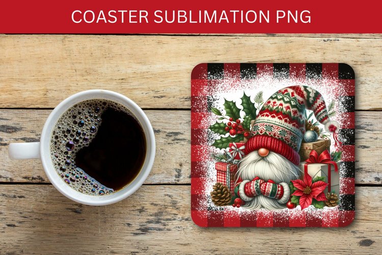 square coaster - plaid christmas gnome