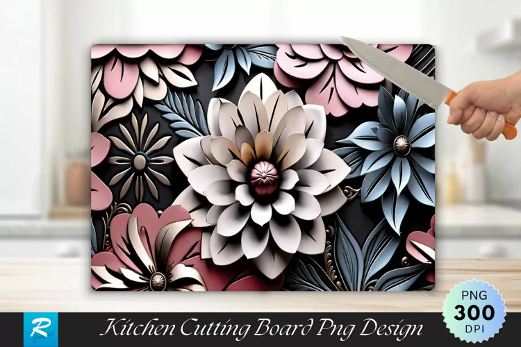 3D Flowers Cutting Board Sublimation Design