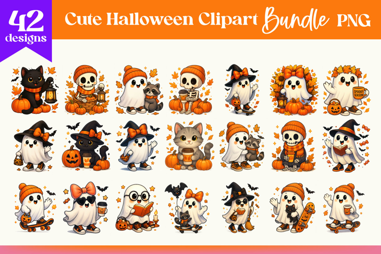 Halloween Clipart Bundle | Cute Ghost Cat PNG