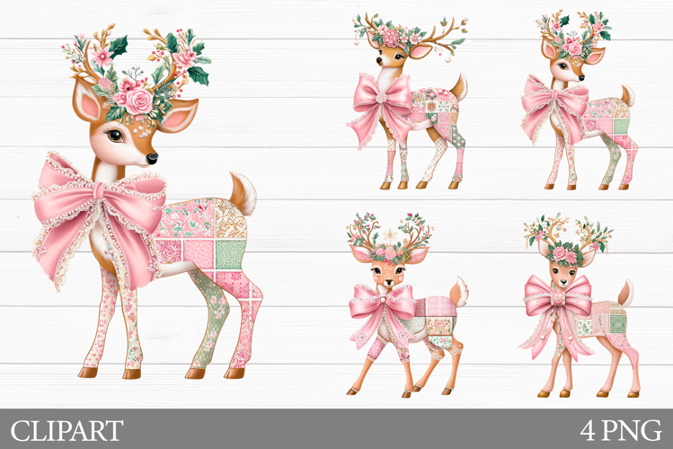 Christmas Deer Clipart. Patchwork Christmas Clipart