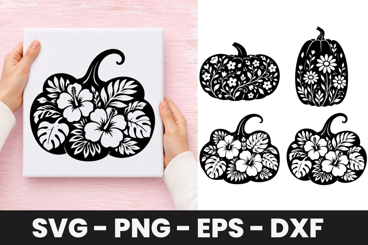 Tropical Floral Pumpkin SVG PNG