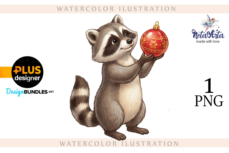Christmas Raccoon Watercolor Illustration