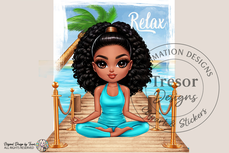 Relax Yoga Beach Meditation Design Tropical Wellness Chibi