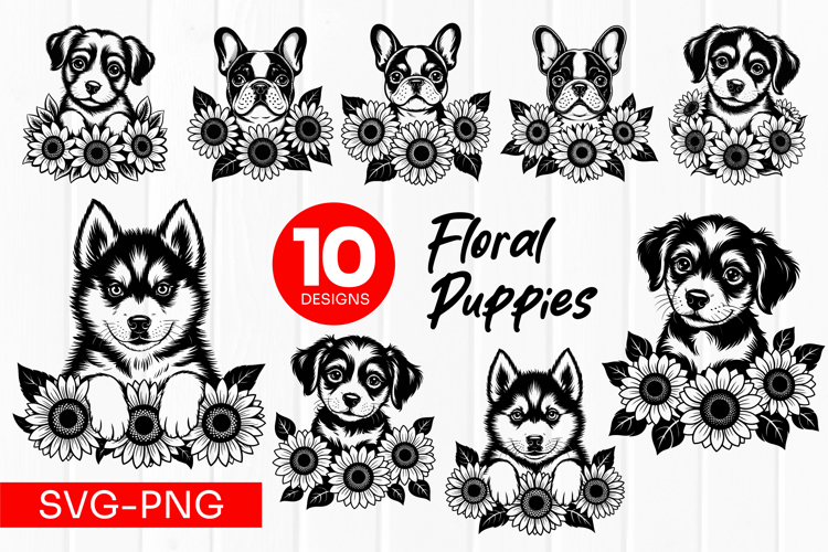 Floral dog Puppy SVG PNG