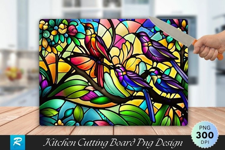 Stained Glass Birds Cutting Board Sublimation Design example image 1