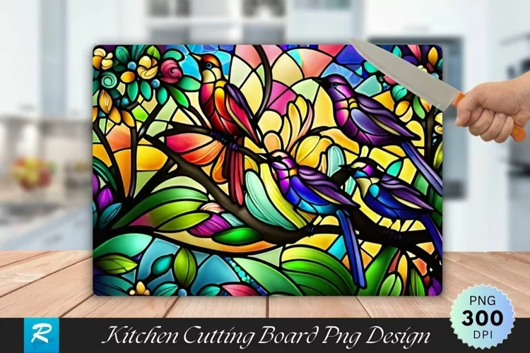Stained Glass Birds Cutting Board Sublimation Design