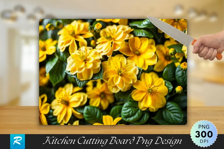 Yellow Floral Cutting Board Sublimation Design