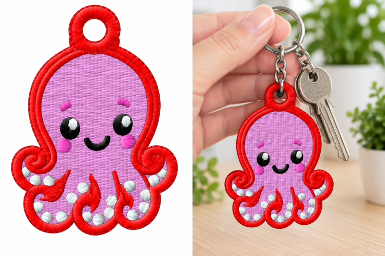 Cute Octopus Keychain Embroidery Design