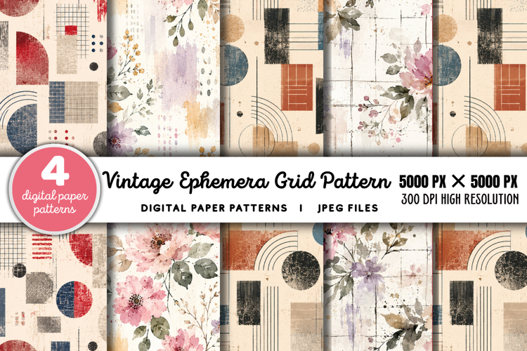 Vintage Grid Lined Ephemera Junk Journal JPG