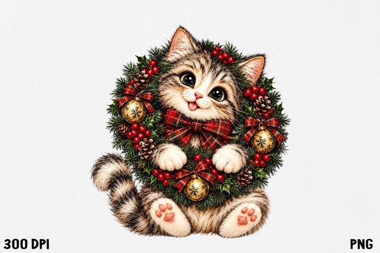 Cute Christmas Cat Clipart PNG | Whimsical Holiday Kitty example image 1