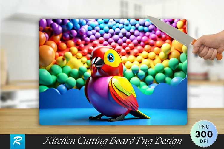 3D Colorful Bird Cutting Board Sublimation Design