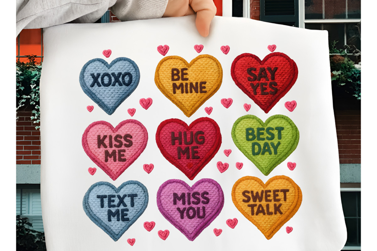 Crochet Valentine Candy Heart PNG, Valentines Day Heart PNG