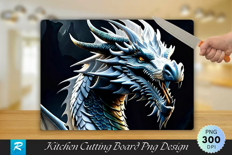 White Dragon Cutting Board Sublimation Design