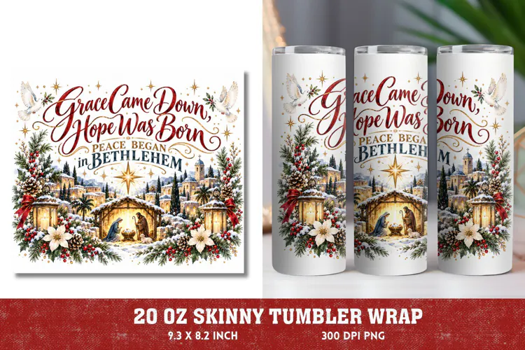 Christian Nativity 20oz Tumbler Wrap, Bethlehem Christmas Tu