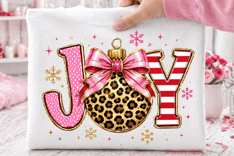 Joy Christmas PNG, Leopard Christmas Ornament Sublimation example image 1