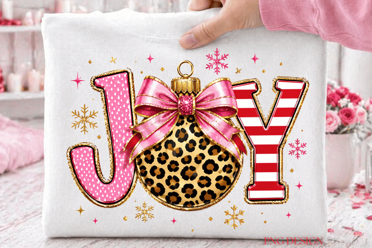 Joy Christmas PNG, Leopard Christmas Ornament Sublimation