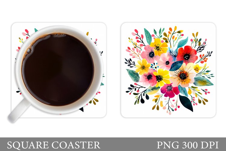 Flowers Coaster Design. Flowers Square Coaster Sublimation