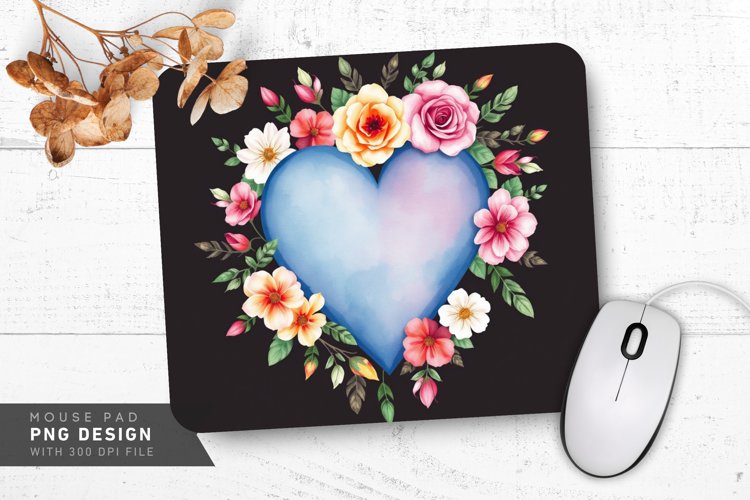 Floral Heart Watercolor Wreath Mouse Pad PNG Design