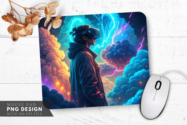 Neon Dreams Surrounded by Glowing Clouds Mouse Pad PNG