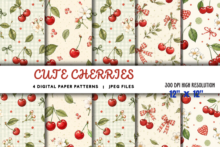 Cute Cherries Digital Paper JPG