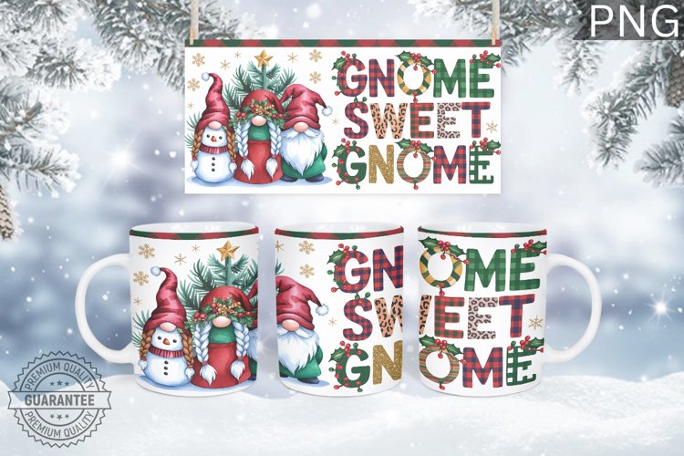 Gnome Sweet Gnome Mug Wrap - Christmas Mug Sublimation