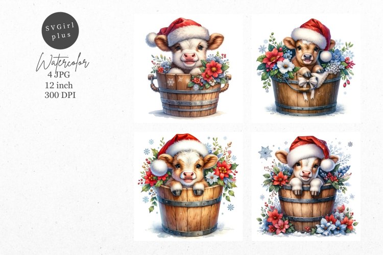 Christmas cow, JPG, Junk journal, Digital paper