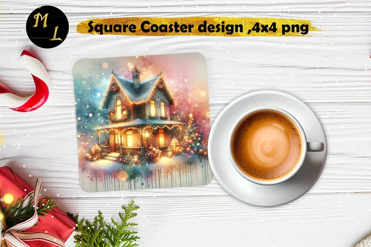 Christmas House Square Coaster sublimation