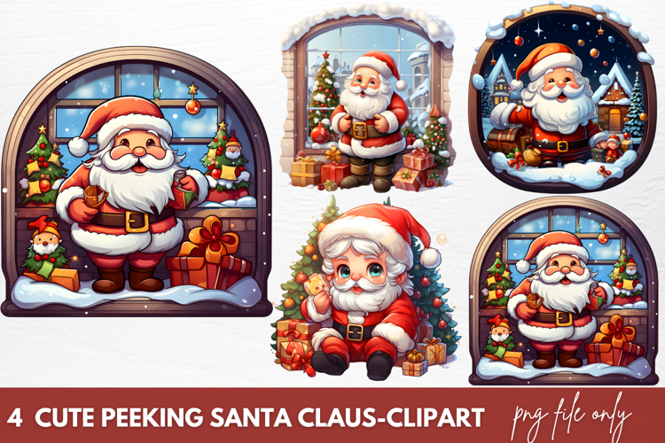 Cute Christmas Santa Claus Peeking Clipart