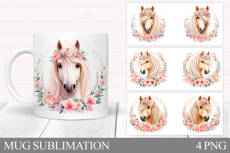 Horse Mug Wrap Sublimation. Horse Flowers Mug Wrap Design