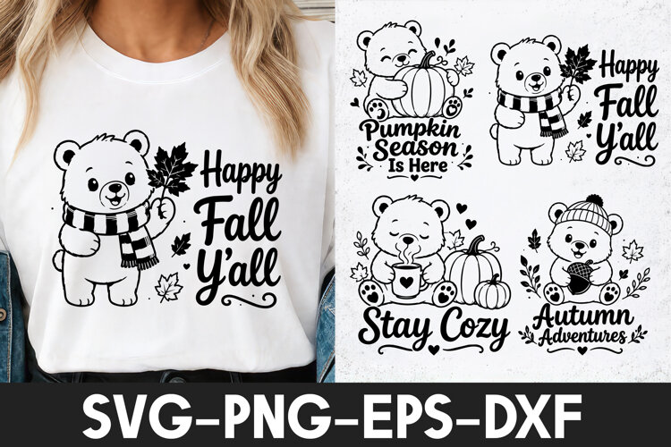 Happy Fall Yall Bear SVG PNG example image 1