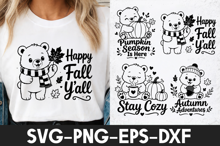 Happy Fall Yall Bear SVG PNG