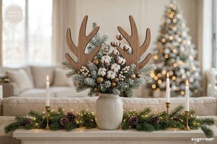 Reindeer Antler Plant Stake Laser Cut | Herb Label | SVG example image 1