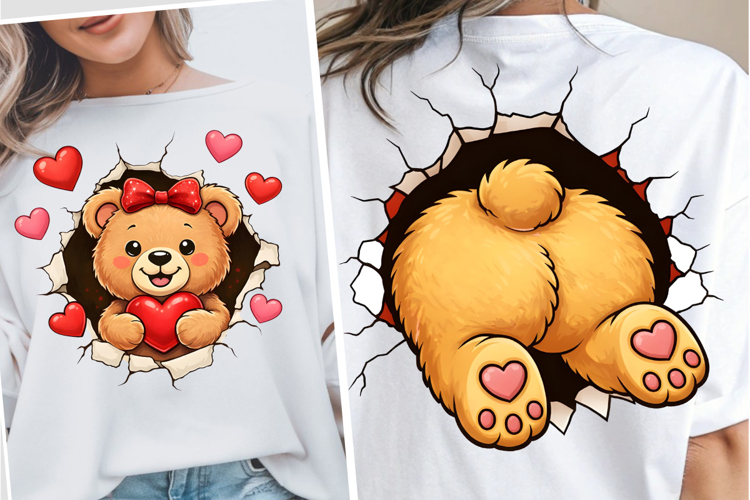 Cute Valentine Bear PNG Front & Back, Funny Teddy Bear PNG