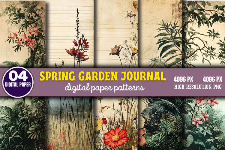 Spring Garden Journal Digital Paper PNG