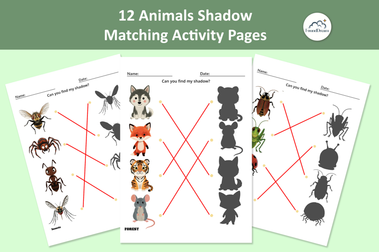 12 Animal Shadow Matching Activity Pages for Toddlers