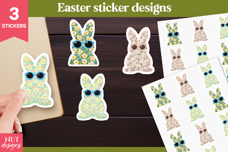 Easter Stickers Crochet Floral Easter bunny stickers