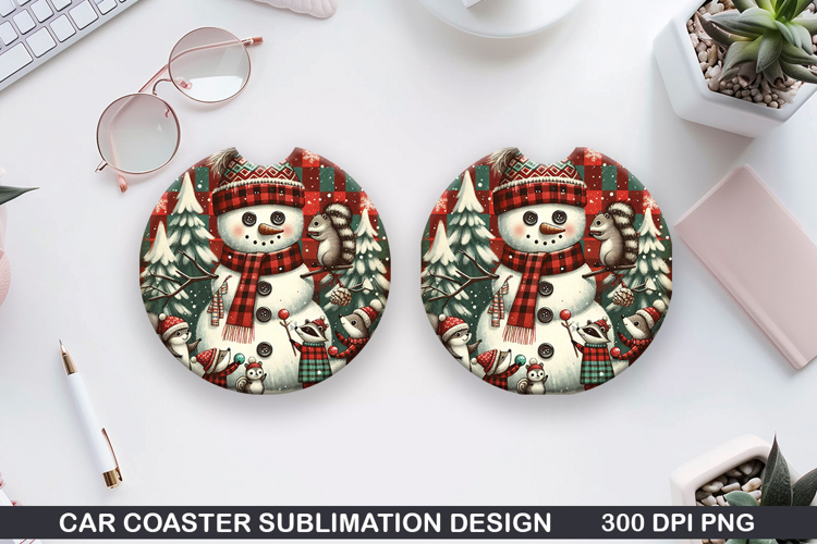 Snowman Car Coaster Sublimation| Christmas Coaster PNG